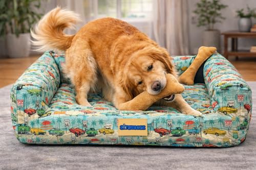 Image of SITSNOOZE XXL Dog Bed (30 to 45kg) for Doberman, Great Dane, Mastiff - Heavy Duty Orthopedic Pet Mattress, Waterproof Washable Big Sofa Lounger, Non-Slip Calming Cushion (Print 18, XXL)