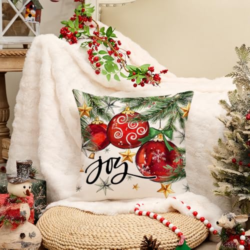AACORS-Christmas-Pillow-Cover-18X18-Inch-Baubles-Christmas-Tree-Stars-Joy-Decoration-Holiday-Farmhouse-Winter-Pillow-Case-for-Sofa-Couch-DecorRed-AA613-18 AACORS Christmas Pillow Cover 18X18 Inch Baubles Christmas Tree Stars Joy Decoration Holiday Farmhouse Winter Pillow Case for Sofa Couch DecorRed AA613 18