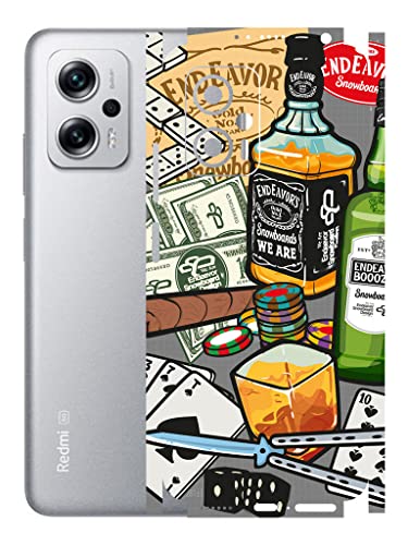 Image of AtOdds - Redmi K50i (5G) Mobile Back Skin Rear Screen Guard Protector Film Wrap (Coverage - Back+Camera+Sides) (Wine Graffiti)