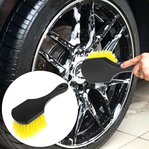 Image of QWORK 8 inch Utility Scrub Brush with Plastic Handle and Yellow Polypropylene Bristles, 2 Pack Multi-Purpose Cleaning Tool for Wheels and Tires