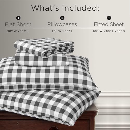 Image of Briarwood Home Printed Flannel Sheet Set, 100% Natural Cotton, Soft, Warm & Deep Pocket, Advanced Nano-Tech Making it Resistance to Pilling; Brushed 6 Times for Softness (Buffalo Grey, Queen)