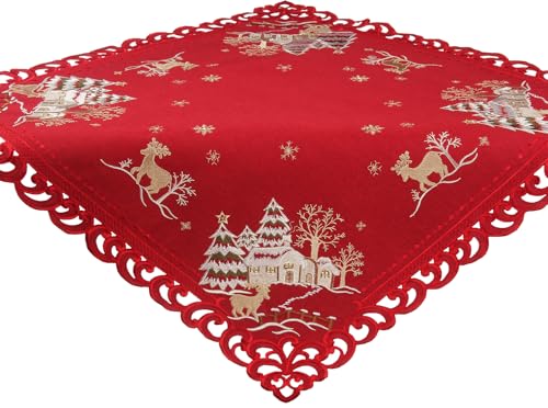 Quinnyshop Hirsch Weihnachts-Mitteldecke 85 x 85 cm Quadratisch Leinen...