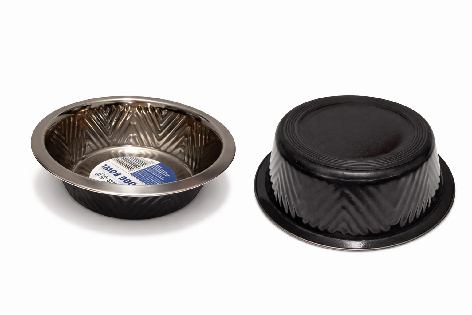 Premium Stainless Steel Dog Bowl, Embossed Chevron Design, Non-Slip Rubber Base, Available in 3 Sizes for Cats and Dogs (Black)