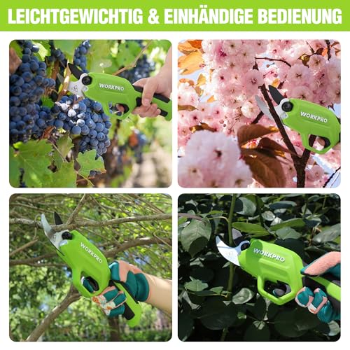 WORKPRO 7,2V Akku Gartenschere, Professionelle elektrische Baumschere Astschere mit 19mm Schnittdurchmesser und 2Ah Akku für Garten, Äste und Obstbäume