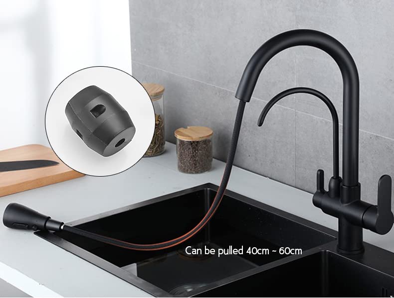 Grifos de cocina negros montados en cubierta, grifo de filtro de agua fría y caliente extraíble para cocina, mezclador de fregadero de tres vías, grifo de cocina, extraíble dorado