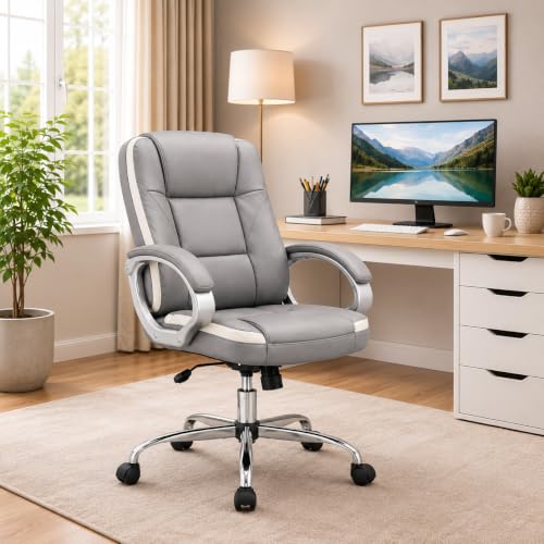 Image of Oakcraft Premium Ergonomic Office Chair - Adjustable Swivel Desk Chair with Lumbar Support & PU Leather Upholstery