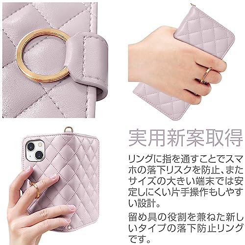 MAGICASE For iPhone13 ケース 手帳型 人気 アイフォン 13ケース 手帳型 チェック柄 刺繍 あいふぉん13 手帳カバー カード収納 スタンド機能 リング付き おしゃれ 可愛い 財布型レディース 女性 美しい アイホン13 手帳型 かわいい 折り畳み式 横置き機能 高級PUレザー 気質 贈り物 落下防止 全面保護 (iPhone 13， 6.1inch対応）パープル