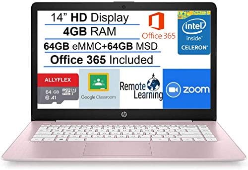 El ordenador portátil HP Stream de 14 pulgadas HD SVA, procesador Intel Celeron N4000, 4 GB de RAM, 128 GB de espacio (64 GB eMMC+64 GB MSD), Office 365, HDMI, Bluetooth, Windows 10, rosa, AllyFlex MP, listo para clase en línea 🥇✔️ ® A Pedido 🏆™
