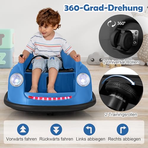 COSTWAY 12V Autoscooter Kinder, Elektro Bumper Car mit Fernsteuerung & LED-Lichtern & Musik, Kinderauto 360-Grad Drehung, für Kinder von 2–5 Jahren (Blau) – Bild 6