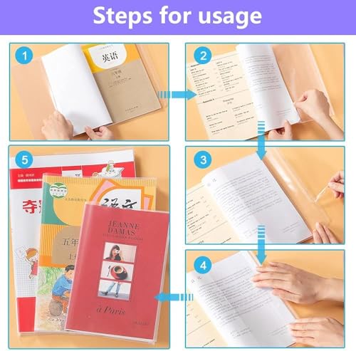 Buchumschlag 16K 10 Stück Transparent, 19.5x 26cm Bucheinschlagfolie Einstellbar Buchschoner, Verdickte Wiederverwendbare und verstellbare Buchumschläge aus Kunststoff für das Home Office der Schule