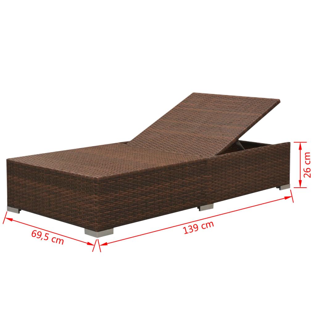 Set Divani da Giardino 3 pz in PE Rattan con Lettino Marrone | Arredo modulare con sdraio reclinabile e cuscini imbottiti per relax in patio, terrazzo o giardino esterno.