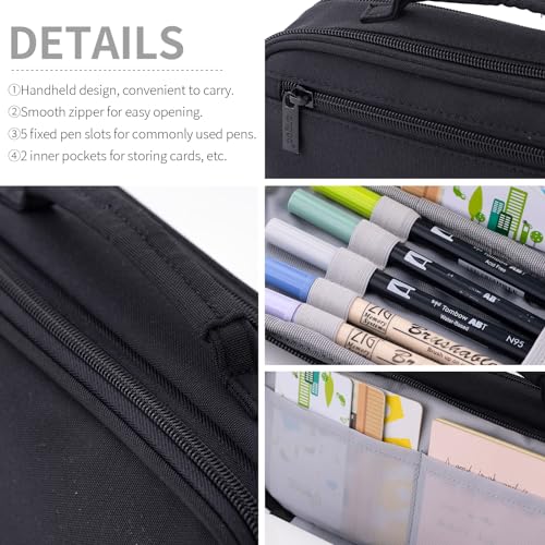 Image of EASTHILL Large Capacity Pencil Case Pen Pouch Organizer Canvas Pencil Bag with Handle School Supplies for Teen Girls-Black