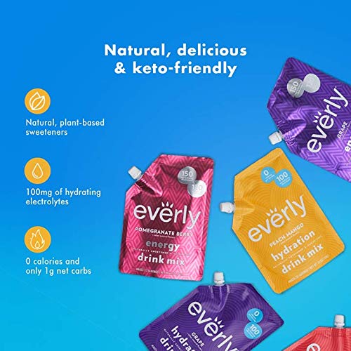 Everly Pomegranate Berry Hydration - Drink Mix Powder, Sugar Free, Natural Sweeteners (Stevia & Organic Erythritol), No Calories, Keto Diet, Water Flavoring and Water Enhancer – Pouch, 30 servings