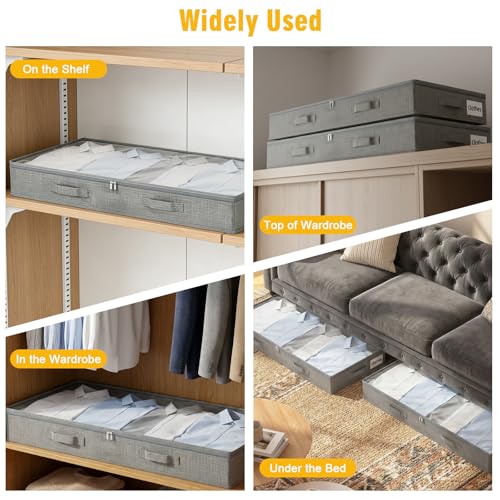 2 Stück Unterbett Aufbewahrungsbox,50L Unterbettkommode,10 cm hoch große Box mit Reißverschluss faltbarer Kleiderschrank Organizer klarer Fenster verstärkt,für Kleidung, Bettdecken und Bettwäsche