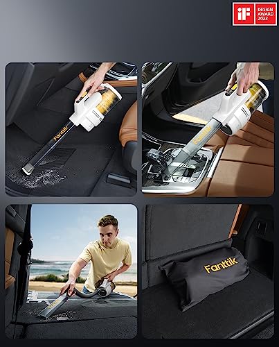 Fanttik V9 Mate Cordless Car Vacuum, 13000Pa Suction Power, 2-Hour Fast Charge, LED Display&LED Light, Portable Hand Vacuum for Car, Office Desk, Keyboards (White)