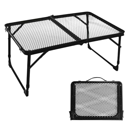 YFFSFDC キャンプ テーブル メッシュ 二つ折り コンパクト設計 メッシュ ローテーブル 耐荷重30kg 組立簡単 軽量 コンパクト 耐熱 頑丈 60×40×25cm