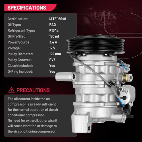 BDFHYK 168372 Air Conditioning A/C Compressor with Clutch Compatible with Honda HR-V L4 1.8L 2016 2017 2018 2019 2020 2021 2022