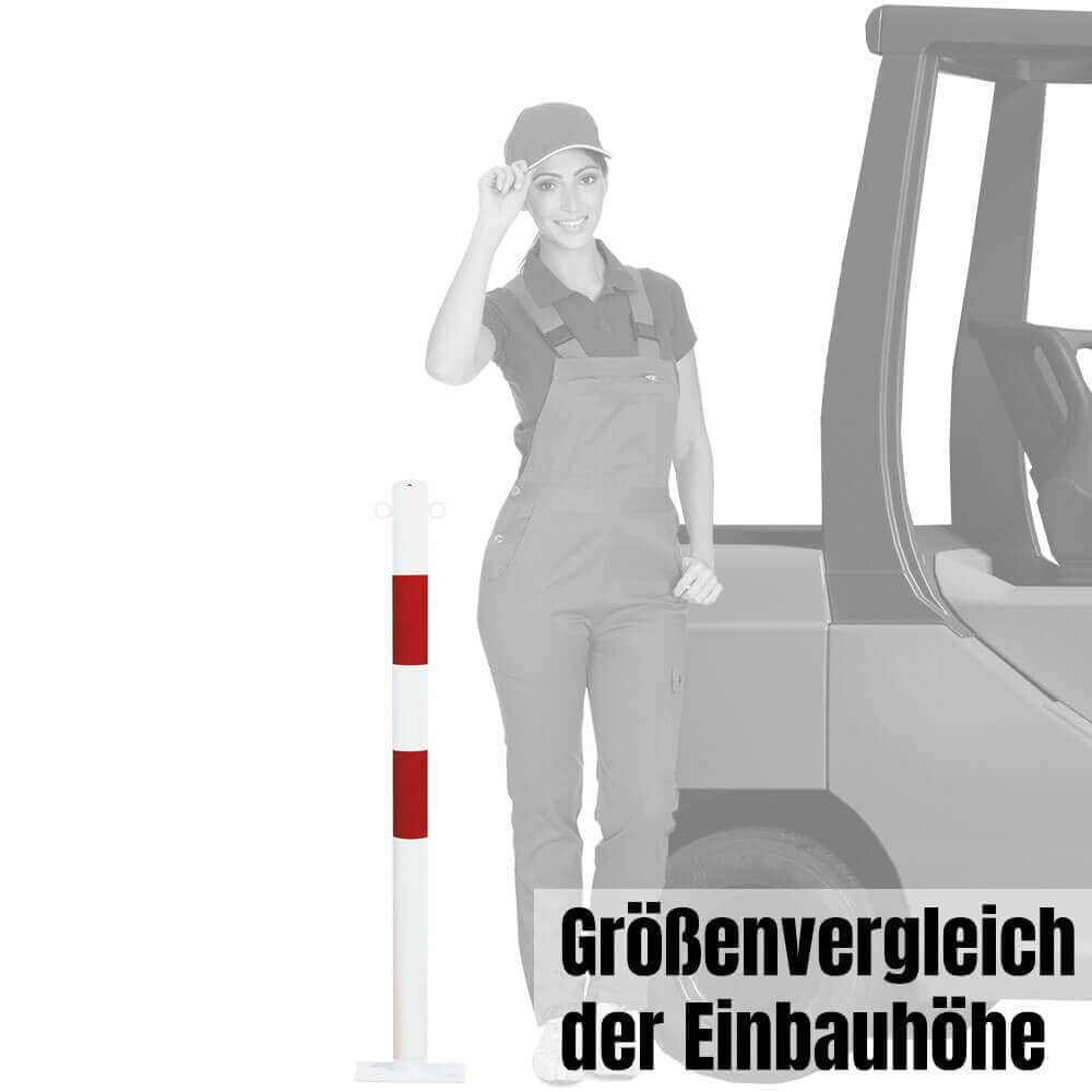 ROBUSTO 4x Kettenpfosten-Set, rot/w, aufdübeln, Stahl, Ø 6 cm, 100 cm, Art.-Nr. 71679 | Absperrpfosten | Absperrpoller | Stahlrohrpoller
