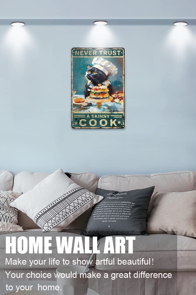 Targa in metallo con gatto vintage Never Trust A Skinny Cook, per