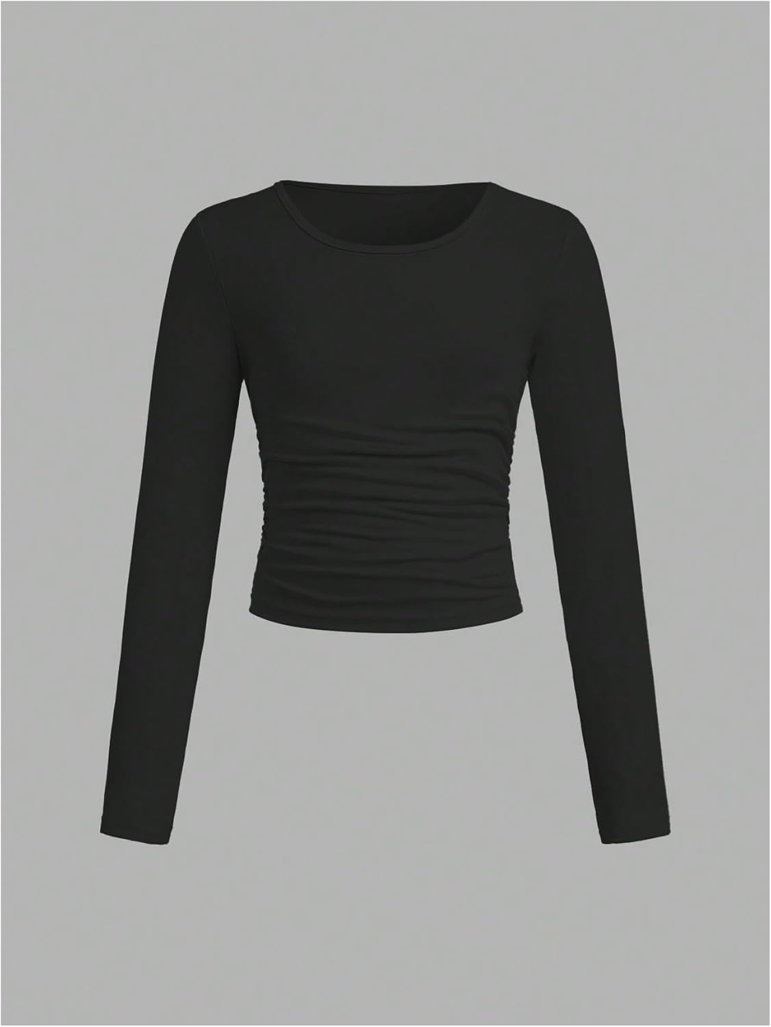 SOLY HUX Girl's 3 Piece T Shirt Crew Neck Long Sleeve Ruched Crop Tops Slim Fit Solid Basic Tee - Image 3