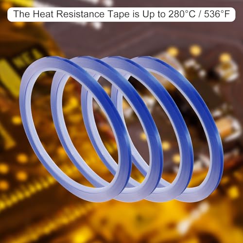 Image of uxcell Blue Heat Tape, 4 Rolls 3mmx33m 108ft High Temperature Heat Resistant Tape for Sublimation,Heat Vinyl Press,Heat Transfer, Circuit Board, No Residue
