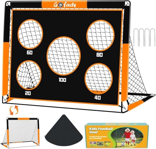Gofady 2-in-1 Fußballtor für Kinder 150 * 120cm Tragbares & Stabiles Fussballtore mit 5 Zielbereichen 4 Erdanker und 1 Tragetasche Stabil für Garten Park Strand