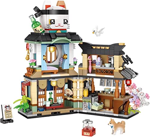 Auspcers Japanese Street View Blocks Kit, Japanese Style Izakaya & Fishery Shop Building Blocks - Image 3