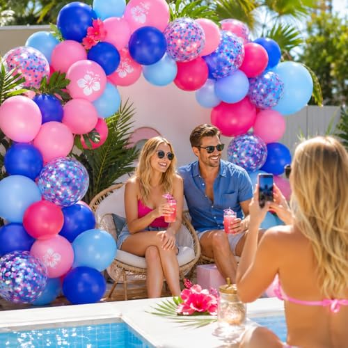 Image of Pink and Blue Balloons, 12 Inch Royal Blue Hot Pink Confetti Balloons for Girl Cartoon Birthday Pool Party Graduation Baby Shower Gender Reveal Supplies