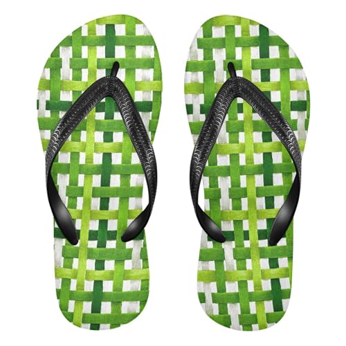 Flip Flop Sandals Green Weave Pattern Print for Women Men Beach Outdoor XS