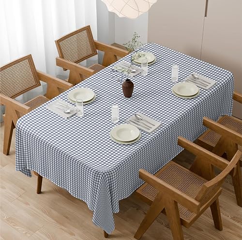 Image of Casableu Gingham Checks Navy Blue Table Cloth for 6 Seater Dining Table | 52x72 Inch Rectangular Table Cover | Dust-Proof, Washable Fabric | Decorative Checkered Dining Table Cover for Home