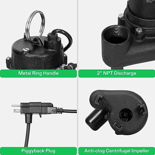 Image of VIVOSUN 3 /4HP Submersible Sewage /Effluent Pump, 4680 GPH, Cast Iron Sump Pump with Automatic Adjustable Float Switch & 2'' NPT discharge, Perfect for Sewage System, Septic Tank, Basement