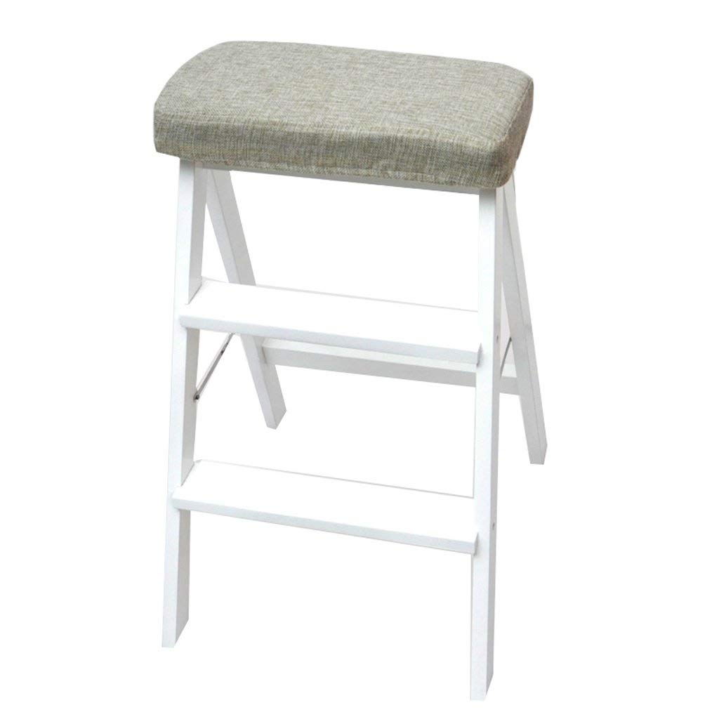 Taburete de 2 pasos en madera maciza plegable de 42x49x63cm de diseño portatíl color A