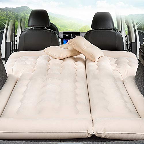 Car SUV Air Mattress Camping Bed with Pillow, Inflatable with Pump for Rest Sleep Travel Camping (Beige)