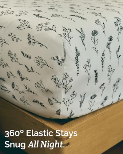 Image of Twin XL 3 Piece Floral Sheet Set - Soft, Breathable & Cooling - Plants | 1 Flat, 1 Fitted & 1 Pillowcase w / Deep Pockets, Boho Botanical Floral Bedding, Breathable & Cooling, Wrinkle & Fade Free