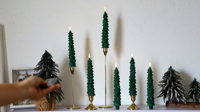 Image of Lezonic 6Pcs Flameless Christmas Tree Candles with Remote Timer, LED Taper Candles Battery Operated Flickering Flame, 10 Inches Green Real Wax Window Candlesticks for New Year Xmas Decorations