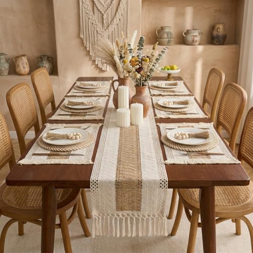 Set de manteles individuales boho con camino de mesa y anillos de servilleta miniatura 2
