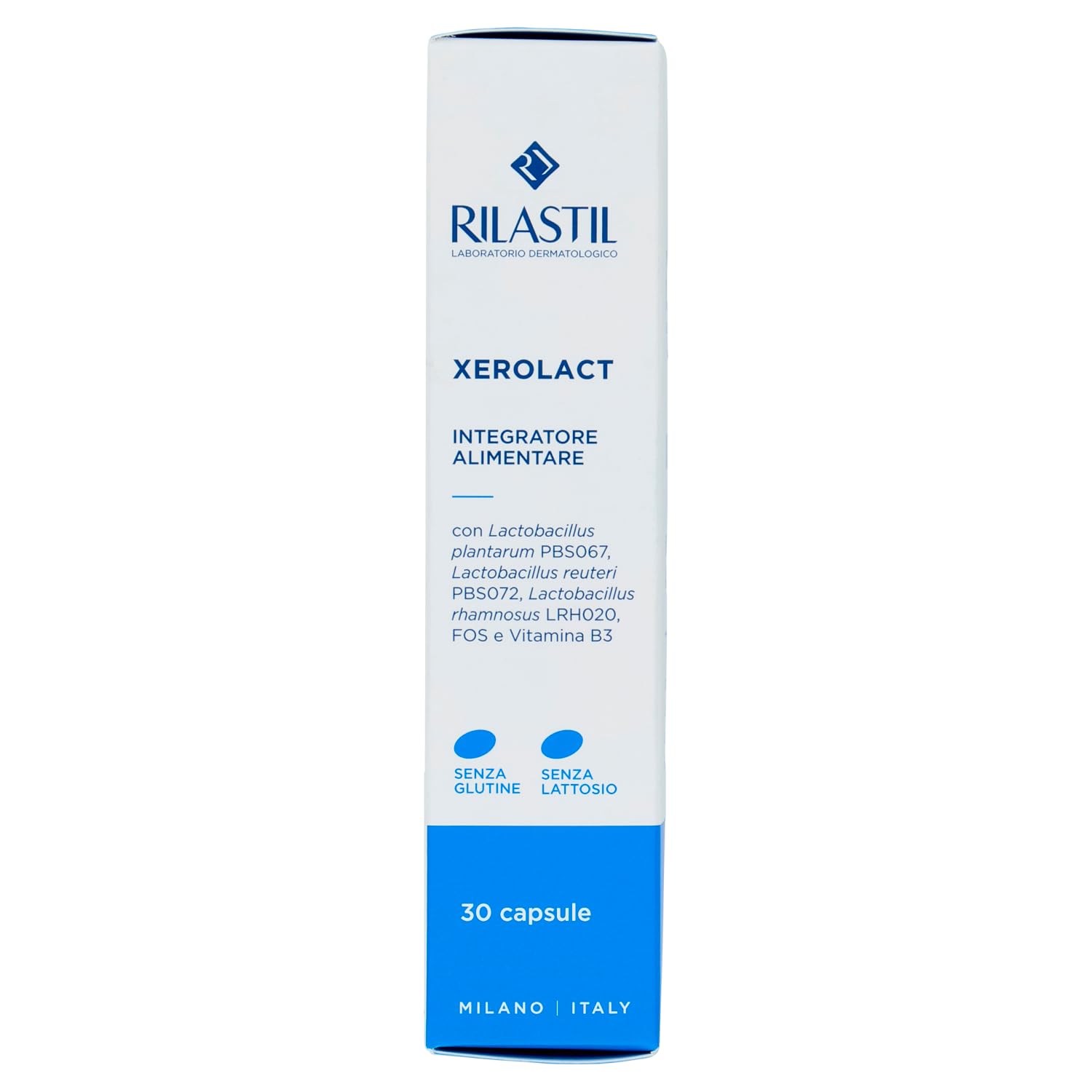 Rilastil Xerolact Integratore Alimentare a Base di Probiotici, Prebiotici e Vitamina B3, per Pelle a Tendenza Atopica, 30 Capsule
