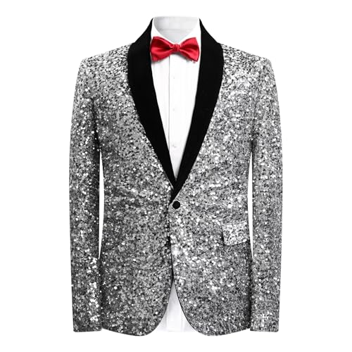 Cloudstyle Mens Shiny Sequin Suit Jacket Shawl Lapel Stylish Dinner Party Tuxedo Blazer
