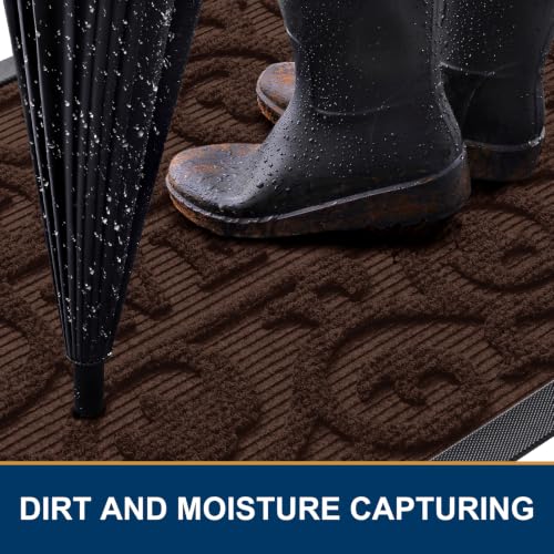 Image of Smiry Welcome Door Mat Outside Entrance, Heavy Duty Trap Dirt and Moisture Easy Clean Low Profile Patio Porch Indoor Outdoor Front Doormat for Entry, 47x32 Inch, Dark Brown