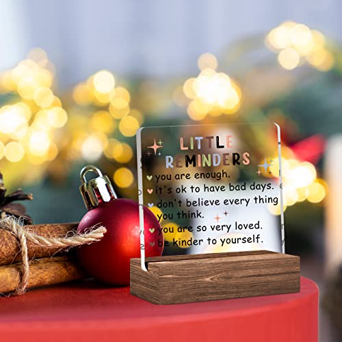 Little Reminders You Are Enough Funny Clear Desk Decorative Sign With Wood Stand, Home Bedroom Office Positive Plaque Decor, Best Friendship Gifts For Friends, Women, Sister, Coworkers #TOP3