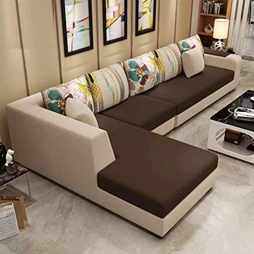 Image of Casaliving Arlo - 5 Seater Sofa for Living Room (Cream Brown Fabric) Left Side Sofa Set