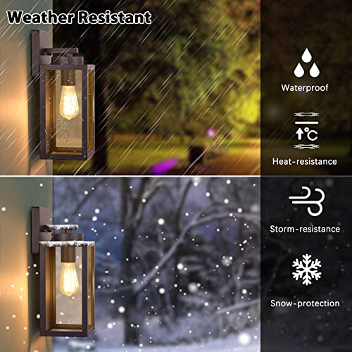 Image of BesLowe Outdoor Wall Light Fixtures, Oil-Rubbed Bronze Wall Lanterns | Waterproof Metal Construction, Rust-resistant, Quick & Easy Installation, Clear Glass Shades & Standard E26 Socket