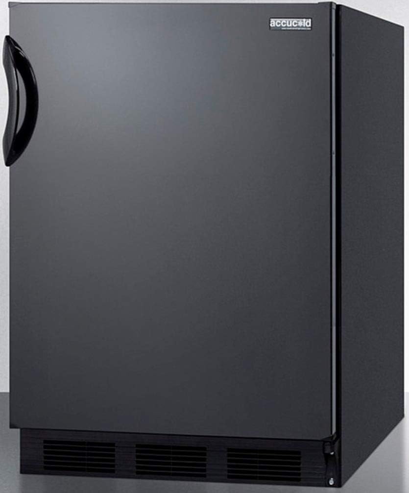 Summit Appliance FF7BK 24" Wide All-Refrigerator; 5.3 cu.ft; Automatic Defrost; One Piece Seamless Interior Liner; Adjustable Glass Shelves; Interior Light on Rocker Switch; Reversible Door