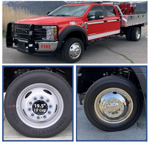 Image of 19.5 inch Dually Steel Wheel Simulators fit for 2005-2022 F450 /F550 Super Duty 2WD /4WD Truck, 4pcs Polished Stainless Steel Wheel Covers 10 Lug Bolt on HubCaps 19F10