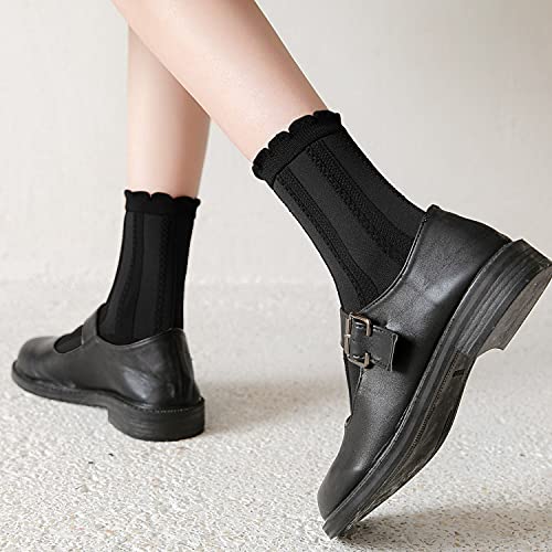 zrylibya Women's 4 Pairs Crochet Textured Ankle Socks Scalloped Pointelle Solid Color Basic Casual Crew Sock Size 5-94