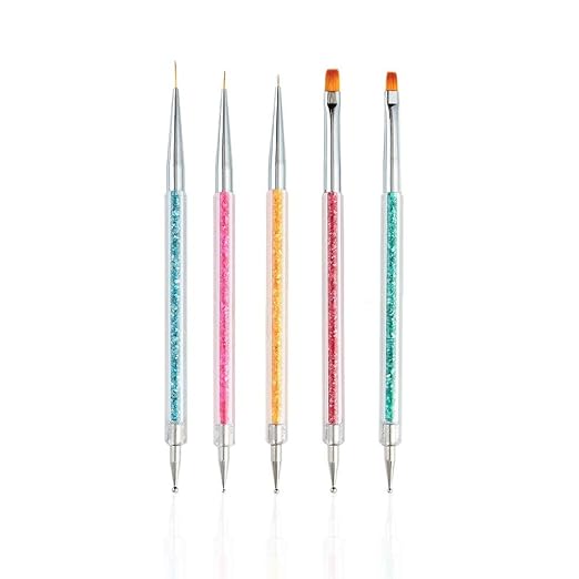 5PCS Nail Art Liner Brushes Pens Dual-Ended Nail Art Point Drill Drawing Brush Pen Acrylic Manicure Tool Nail Art Design Dotting Pen Tools for Home DIY and Salon