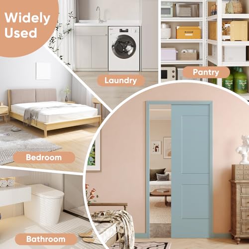 Image of BARNSMITH 36in x 80in Sliding Pocket Door, Track Hardware and Frame Kits with 2-Panel White Paintable Door Slab Included, Soft Close Mechanism, Durable and Smooth