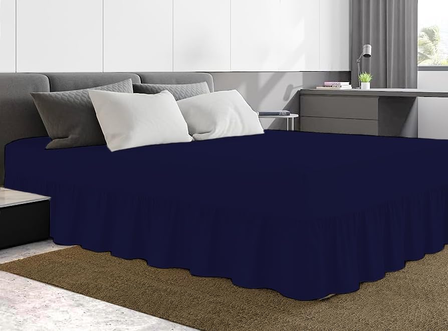 Dazzle Collection® Easy Care Frilled Valance Fitted Sheet 100% Polycotton Machine Washable (Super King, Navy Blue)