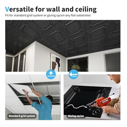 Image of Art3d 12-Pack Waterproof PVC Drop Ceiling Tiles, 24 x 24 in, Black