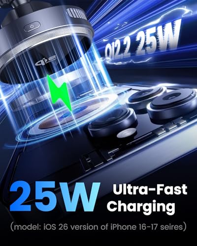 Image of Qi2.2 25W Wireless Car Charger Magnetic Phone Holder Mount for Magsafe with Cooler for Air Vent, Wireless Fast Charger 25W for iPhone 16-17 Series with iOS 26,15W for iPhone 12-15 (Grey)